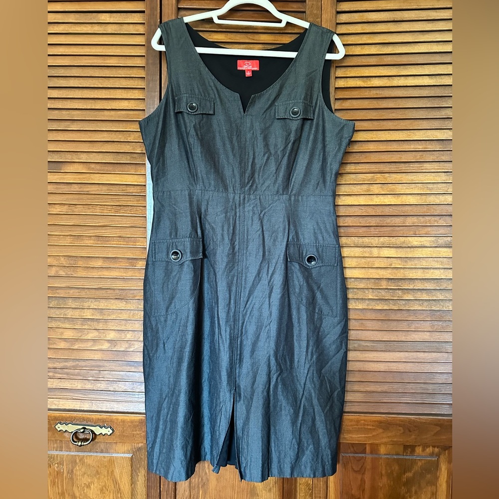 Oscar de la Renta grey and black silk mix sheath dress size large XL 16. - Picture 3 of 11